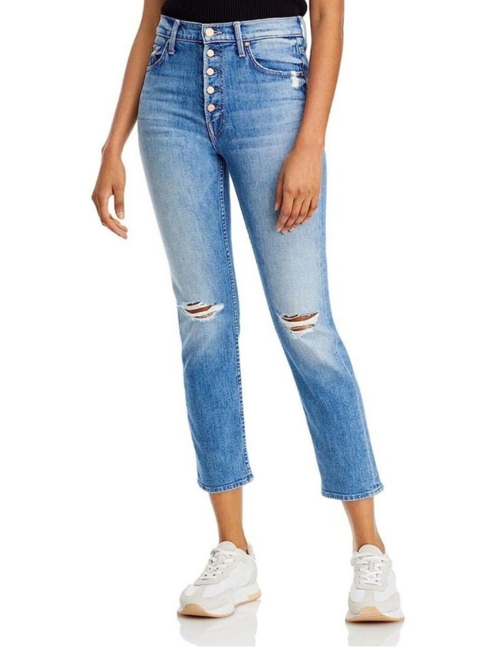 Mother The Pixie Tomcat Womens Button Fly Straight Leg Cropped Jeans